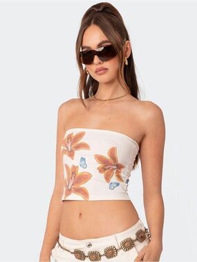 Edikted White Tiger Lilly Floral Tube Top